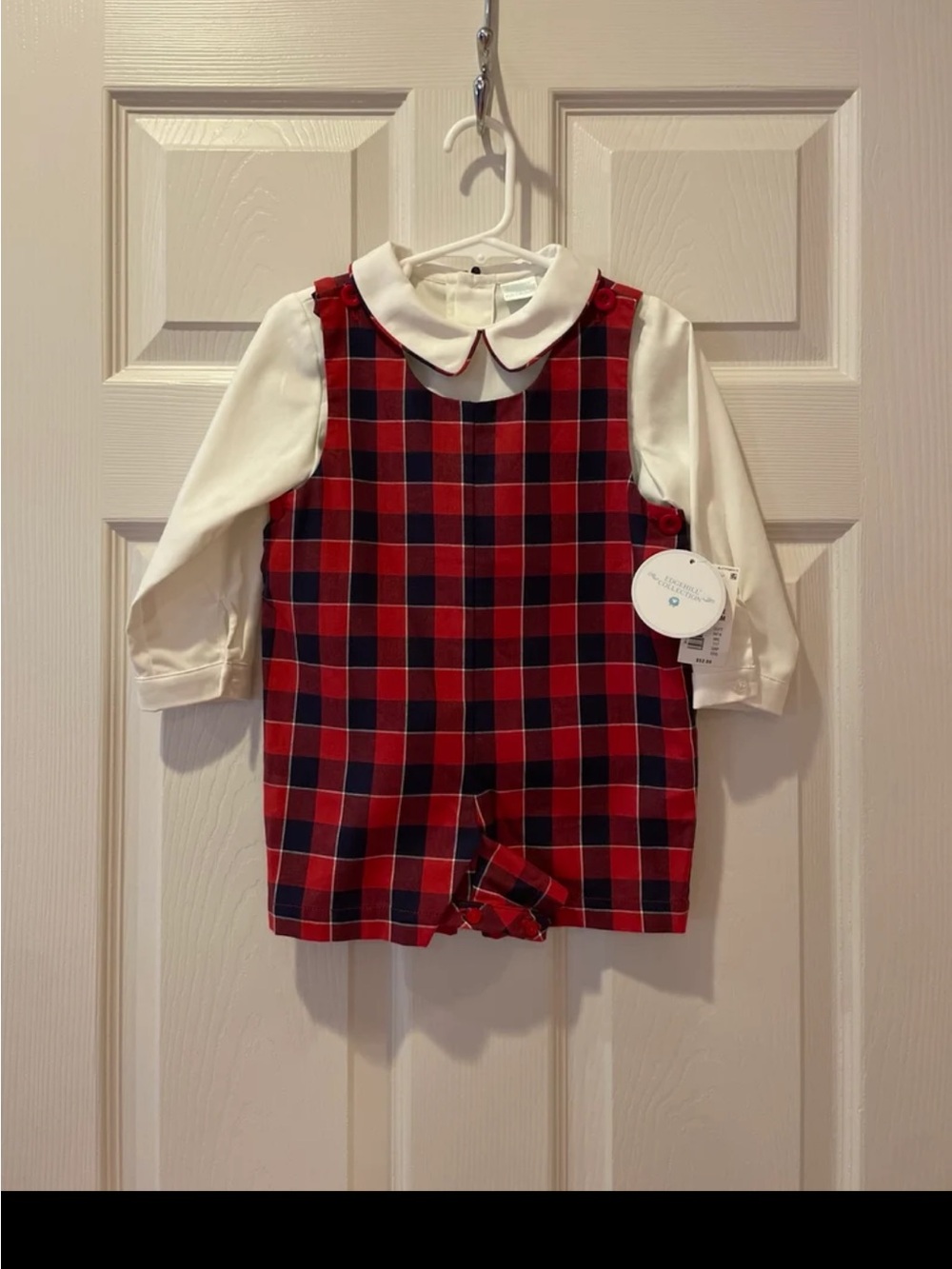 Edgehill Collection Baby Boy 24m Red/Navy Check Jon Jon w/ White Shirt New w/Tag